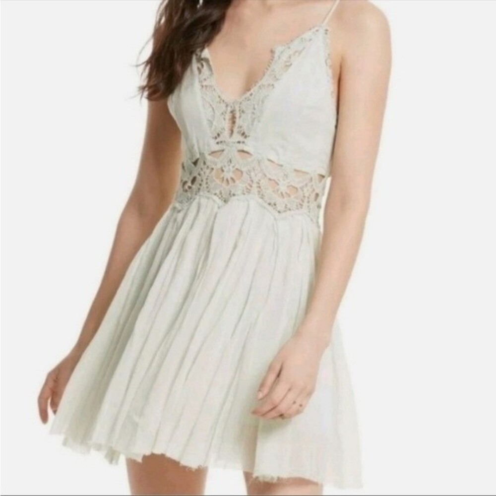 Free People One Ilektra Lace Tiered Layered White Mini Dress Large Cottagecore